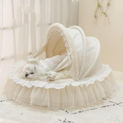Elegant Pet Bed with Ruffles, Cradle Bed for Small Dogs Puppy Kitten Luxury Bed Sofa (XL25.6''Lx21.7''Wx17.3''Th, Fluffy Cartoon)