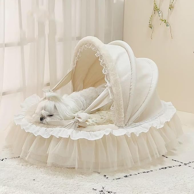 Elegant Pet Bed with Ruffles, Cradle Bed for Small Dogs Puppy Kitten Luxury Bed Sofa (L 25.6''Lx21.7''Wx17.3''Th, Fluffy Cartoon)