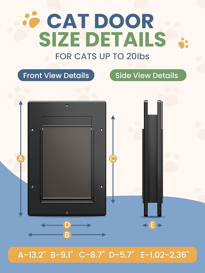 Cat Door, Cat Door Interior Door with Soft Magnetic Flaps, Sliding Panel Closure, Telescoping Tunnel, Easy DIY Installation Kitty Door, Exterior Cat Doors for Cats Up to 20 lbs, Black