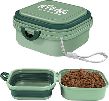 Collapsible Dog Bowls, Travel Water Bowl for Dogs, 2-in-1 Portable Food and Water Feeder - Travel Dog Bowls with Lid for Walking, Traveling, Camping and Hiking