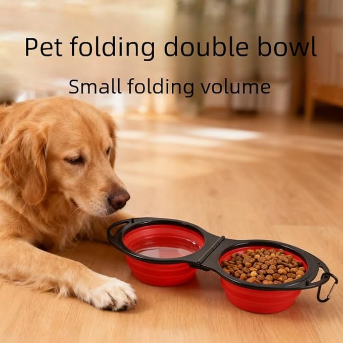 2-in-1 Collapsible Dog Bowls Foldable Pet Food & Water Bowl Silicone Feeding Dish for Traveling,Camping,Walking,Hiking (Yellow)