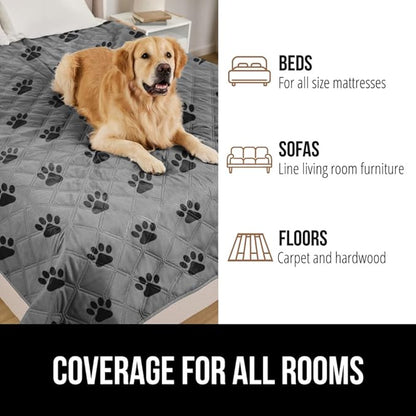 GORILLA GRIP Waterproof Dog Blanket, 102x82, Leakproof Couch Cover for Dogs, Silicone Grip Backing, Protects Sofa, Sectional, Bed, Crate, Car & RV, Tear-Resistant Washable Senior Pet Blanket, Gray Paw