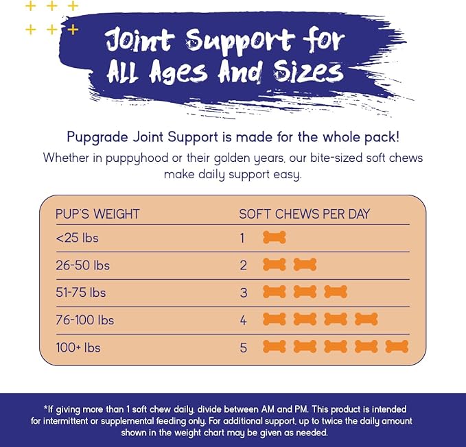 PupGrade Joint Support Supplement for Dogs - Glucosamine + Chondroitin with MSM and Perna - Supports Normal Hip & Joint Health for Occasional Discomfort, Peanut Butter Flavor - 360 Soft Chews