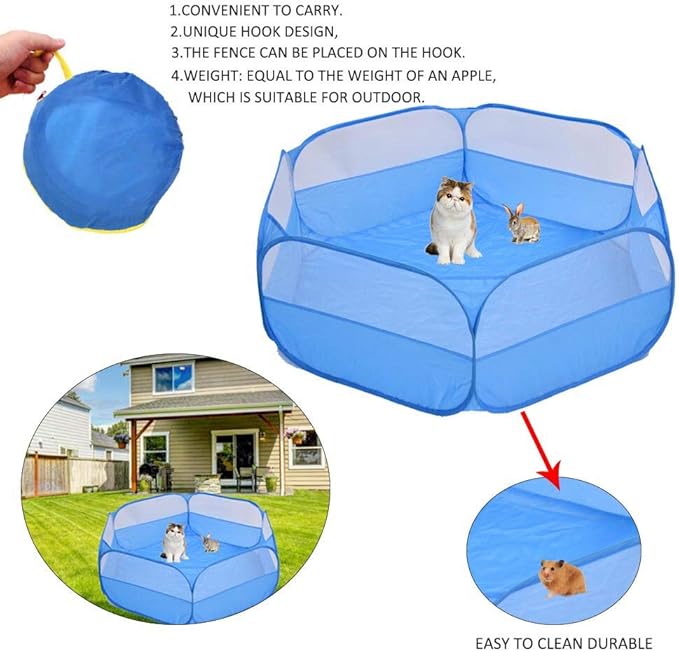 Small Animal Cage, Pet Playpen, Play Tent, Indoor/Outdoor Bedding Fence, Portable Pen for Hamster, Guinea Pig,Bunny, Puppy, Ferret, Rat, Cat, Chinchilla, Bearded Dragon, Hedgehog (nocover-Blue)