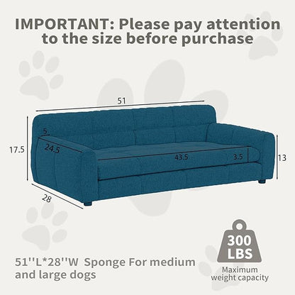Dog Couch Bed with Backrest and Armrest, Durable Pet Sofa with Soft Foam Cushion, Elevated Dog Couch Bed with Legs for Medium and Large Dogs, Blue