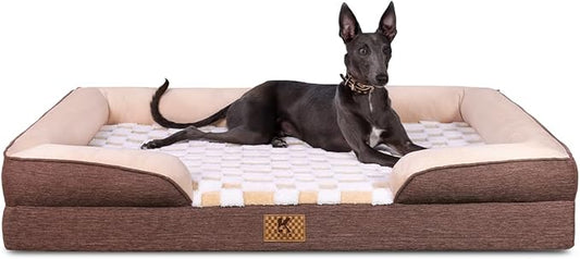 KSIIA Waterproof Dog Bed Orthopedic for Medium Senior Dog Couch with Sides, Extra Thick Supportive Pet Bed Sofa with Soft Plush Cover and Non-Slip Bottom, 36 x 27 Inch, Brown