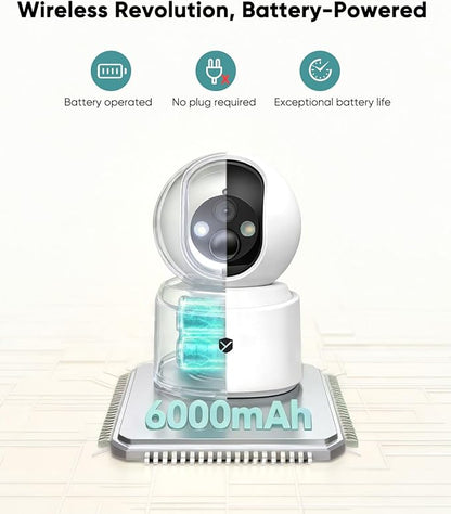 Battery Powered pet camera,true Wireless Indoor Camera, 4MP 2.5K WiFi Camera with Color Night Vision, 355° Pan Tilt, Motion Detection, 2-Way Audio, Dog/Cat/Kids/Baby/Pet Monitor & home security