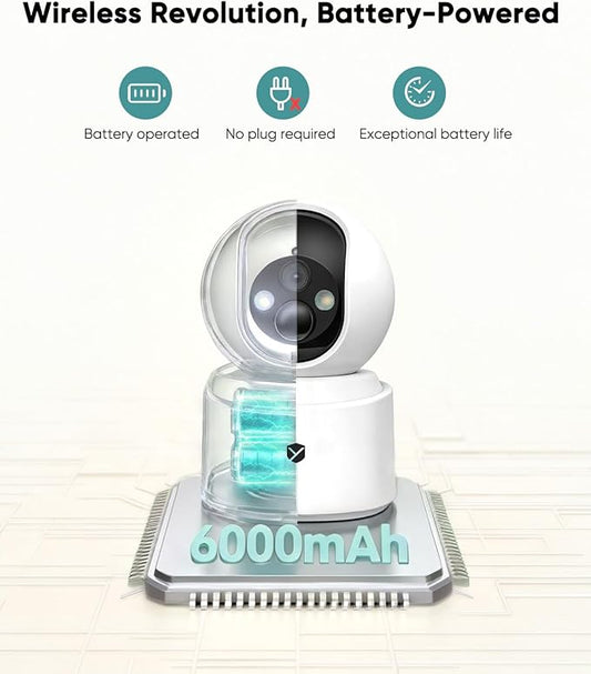 Battery Powered pet camera,true Wireless Indoor Camera, 4MP 2.5K WiFi Camera with Color Night Vision, 355° Pan Tilt, Motion Detection, 2-Way Audio, Dog/Cat/Kids/Baby/Pet Monitor & home security
