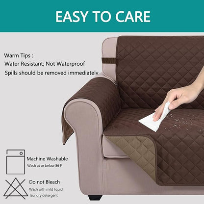 U-NICE HOME Recliner Chair Covers Reversible Quilted Water Repellent Pet Protectors with Elastic Straps (23''Recliner Small, Chocolate/Taupe)