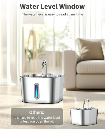 Lawfery Cat Water Fountain Stainless Steel, 74oz/2.2L Automatic Cat Drinking Fountain with 4 Filters & 4 Sponges, Pet Water Dispenser with Quiet Pump, Suitable for Cats, Dogs and Multi-pet households