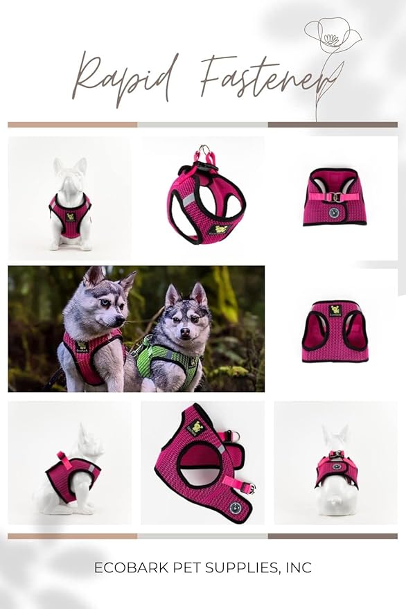 EcoBark Step in Dog Harness - Eco-Friendly Teacup Dog Harnesses for XXS, XS, and Small Dogs - Reflective and Adjustable Mini Body Halter Vest -Tiny Soft Mesh Toy Breed Harness (Fuchsia Pink, XXXS)