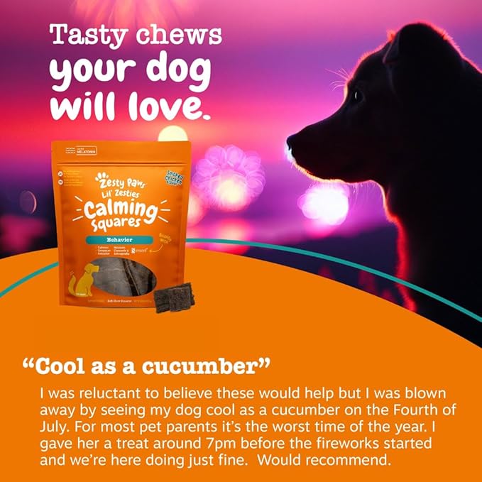 Zesty Paws Flavored Soft Chews - Calming for Dogs Anxiety Composure Relief with Ashwagandha Melatonin Chamomile Passionflower Dog Stress Separation Aid for Fireworks and Thunder 10 oz…