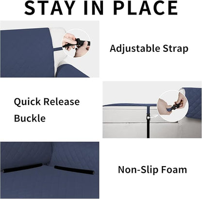 Easy-Going Reversible Chaise Lounge Couch Cover Water Resistant Sofa Cover Sectional L Shaped Sofa Slipcover with Adjustable Straps Furniture Protector for Dogs (115X34 in, Dark Blue/Dark Blue)