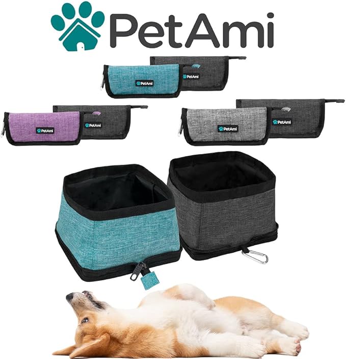 PetAmi Collapsible Dog Bowls 2 Pack, Food and Water Bowls Travel Set, Portable Pet Dish No Spill, Foldable Lightweight BPA Free Leakproof Bowls, Camping Hiking Walking Outdoor Gear Accessories, Purple