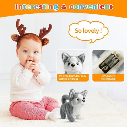 KSABVAIA Plush Husky Toy Puppy Electronic Interactive Dog - Walking, Barking, Tail Wagging, Stretching Companion Animal for Kids Toddlers