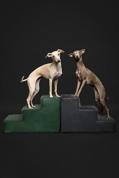 Noah & Paw Dog Stairs, Dog Ramp for Bed (16" Extra Wide) Pet Stairs for High Bed, Design to Fit Small and Large Breeds, Durable 3 Pet Steps for Couch (35 Foam Density) Leather Collection