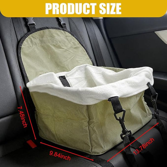 Dog Car Seats for Small Dogs, Portable Soft Auto Pet Booster Seats with Adjustable Safety Leash, Foldable Puppy Travel Seat with Storage Pocket for Cars, SUVs, Trucks(Green)