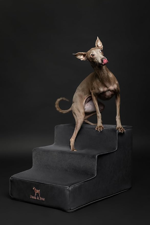 Noah & Paw Dog Stairs, Dog Ramp for Bed (16" Extra Wide) Pet Stairs for High Bed, Design to Fit Small and Large Breeds, Durable 3 Pet Steps for Couch (35 Foam Density) Leather Collection