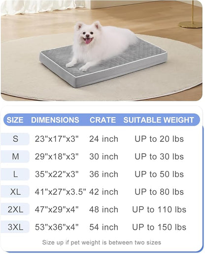 KSIIA Orthopedic Dog Bed for Small Dogs with Removable Machine Washable Cover Waterproof Crate Pad with Egg Crate Foam and Non-Slip Bottom, 23x17 Inch, Light Gray