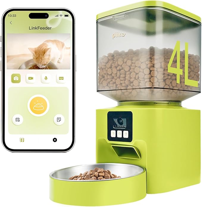 Plike Automatic Cat Feeder with Camera, WiFi Smart Pet Feeder with App Control (2.4G & 5G), 4L Capacity, 2-Way Audio & Night Vision, Anti-Clog Food Dispenser for Cats and Dogs