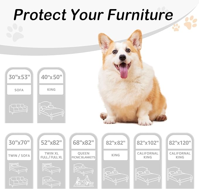 hyha Waterproof Dog Bed Blanket, Soft Pet Blankets, Waterproof Couch Cover for Dogs, Reversible Sofa Covers Washable for Furniture (52x82 Inch, Grey/Beige)