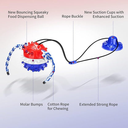 Interactive Dog Toys Aggressive Chewer Suction Cup Tug of War, Indestructible Puzzle Toys & Treat Dispensing Ball for Dog Enrichment