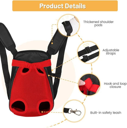 Inspack Dog Backpack Carrier/Cat Carrier, Adjustable Pet Front Carriers Travel Bag for Puppy Medium Dogs, Legs Out, Soft Ventilated Doggie Chest Carry Backpacks for Hiking/Camping, 7-11 lbs, Red