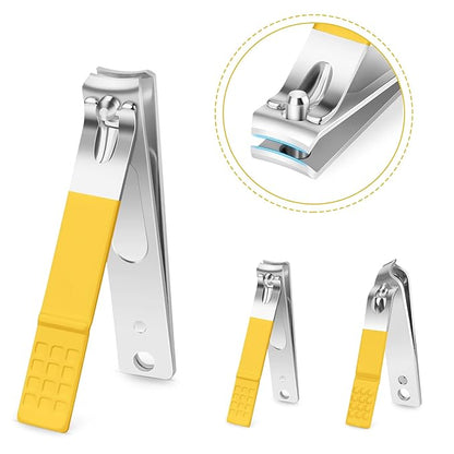 Teamkio 18pcs Manicure Set Pedicure Nail Clippers Set Travel Hygiene Kit Stainless Steel Professional Cutter Care Set Scissor Tweezers Knife Ear Pick Tools Grooming Kits with Leather Case(Yellow）