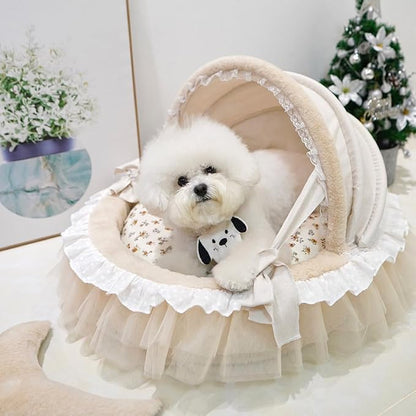 Elegant Pet Bed with Ruffles, Cradle Bed for Small Dogs Puppy Kitten Luxury Bed Sofa (L 25.6''Lx21.7''Wx17.3''Th, Fluffy Marigold)