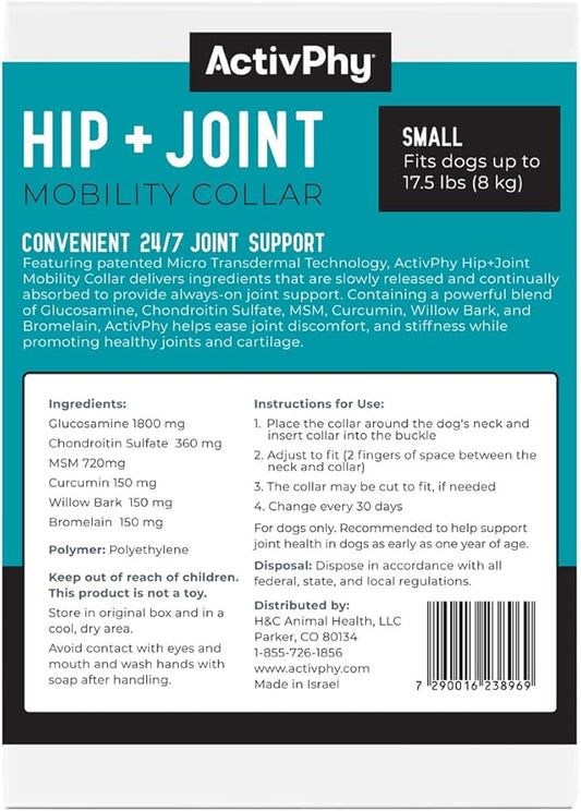 Hip + Joint Mobility Collar for Dogs with Glucosamine, Chondroitin, MSM, and More | Convenient & Easy | 30 Days of Continuous Support | Water Resistant (Small)