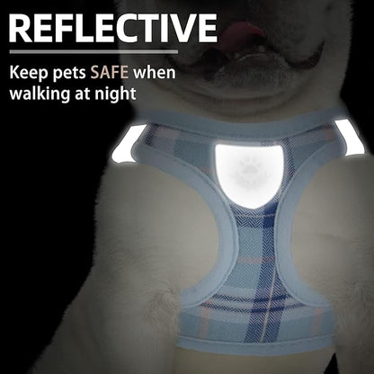 PUPTECK Adjustable Dog Harness Collar and Leash Set Step in No Pull Pet Harness for Small Medium Dogs Puppy and Cats Outdoor Walking Running, Soft Mesh Padded Reflective Vest Harnesses, Blue S