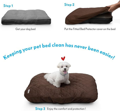 Paw Inspired Waterproof Fitted Cover for Dog Bed | Washable Bed Protector for Dog Mattress | Removable Replacement Cover for Large to XL Pet Bed (Dark Brown, 44 x 35 x 6 Inch)