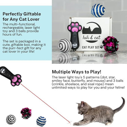 Luli & Cat USB-Rechargeable Laser Toy | Multi-Function Interactive Pointer | Cat Toy Gift Set