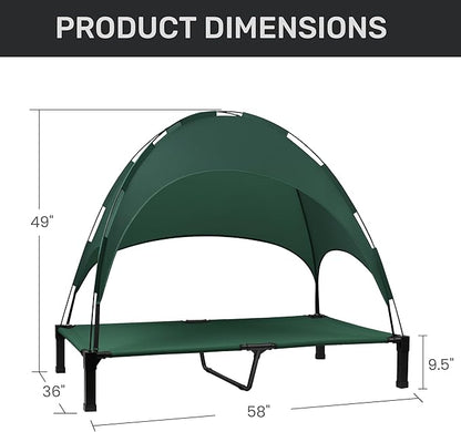 Heeyoo Elevated Dog Bed with Canopy, Portable Dog Cot with Removable Shade Tent, Outdoor Raised Pet Cot Cooling Bed for Dogs