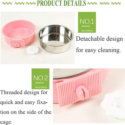 kathson Crate Dog Bowl, Removable Stainless Steel Hanging Pet Cage Bowl Food & Water Feeder Coop Cup for Cat, Puppy, Birds, Rats, Guinea Pigs (3 PCS, Size: L, Blue, Green, Pink)