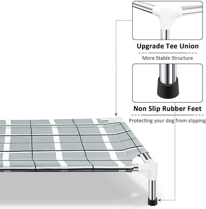 Elevated Raised Outdoor Dog Bed - Cooling Lifted Outside Dogs Cot Bed with Non-Slip Feet Dog Hammock Bed with Stainless Steel Frame Portable Puppy Pet Bed for Indoor & Outdoor
