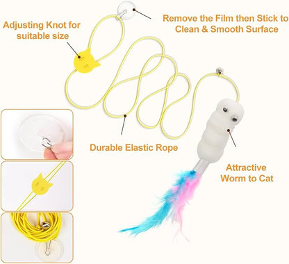 JIARON 6 PCS Interactive Cat Feather Toys, Indoor Hanging Retractable Cat Toy, Self Play Toys Make Fun Excecise