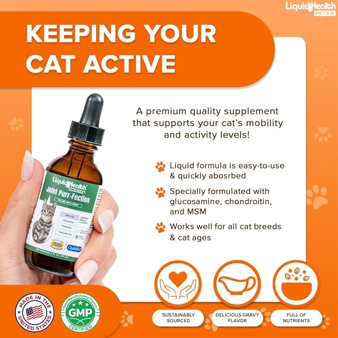 LIQUIDHEALTH Pets K9 Complete 8-in-1 Multivitamin for Dogs & Puppies & Joint Purr-Fection Glucosamine Chondroitin Drops for Cats - USA Made Pet Supplements for Joint Health, Immune Support