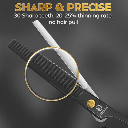 Thinning Shears for Hair Cutting - DEMAXA Hair Thinning Scissors Professional Barber’s Texturizing Shears for Salon & Home Use - 6.5-inch Black High Carbon Stainless Steel Thinning Sheers
