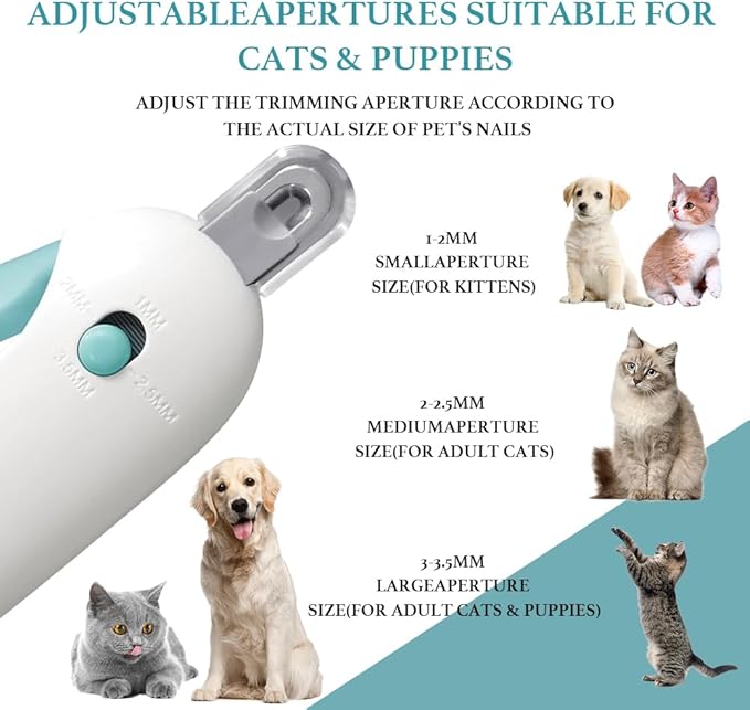 Nail Clipper for Cats with Adjustable 3-Size Trimming Hole & Hidden Nail File | Safe Toenail Trimmer for Kittens & Indoor Cats | Adjustable Aperture Pet Blue Nail Clippers
