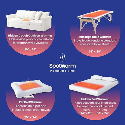 Hidden Heat Electric Couch Cushion Warmer by Spotwarm; Wireless RF Remote, Microplush Flannel Heated Seat, Single User Bed Warmer, Pet Bed Warmer - 17” by 20”