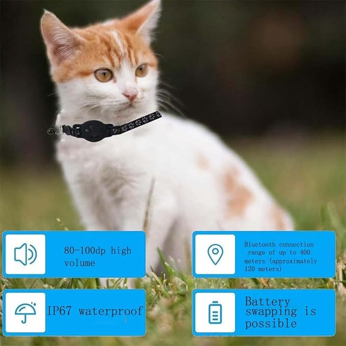 GPS Pet Tracker Collar for Cats & Small Dogs, Lightweight & Waterproof with Safety Buckle, Anti-Loss Tracking, Adjustable Reflective Collar with Bell (Android, Black, 19-26cm)