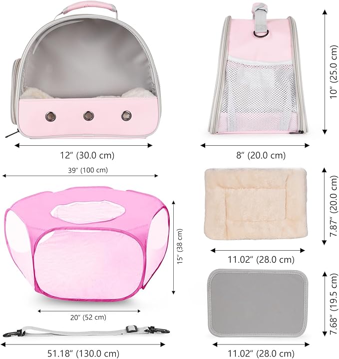 2-Pack Guinea Pig Carrier Backpack and Playpen with Lid, Breathable Pet Playpen Pop Open Exercise Fence, Portable Small Animal Cage for Rabbits, Chinchillas, Squirrel, Lizard, Sugar Glider