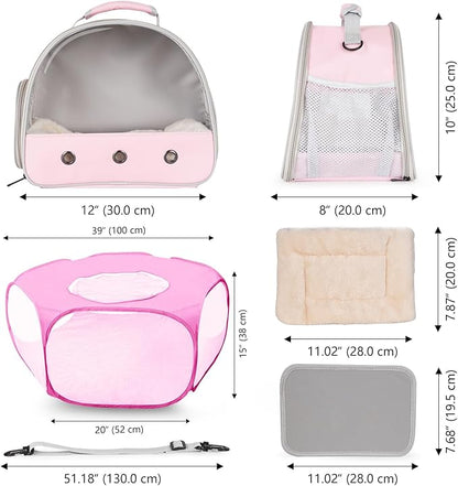 2-Pack Guinea Pig Carrier Backpack and Playpen with Lid, Breathable Pet Playpen Pop Open Exercise Fence, Portable Small Animal Cage for Rabbits, Chinchillas, Squirrel, Lizard, Sugar Glider