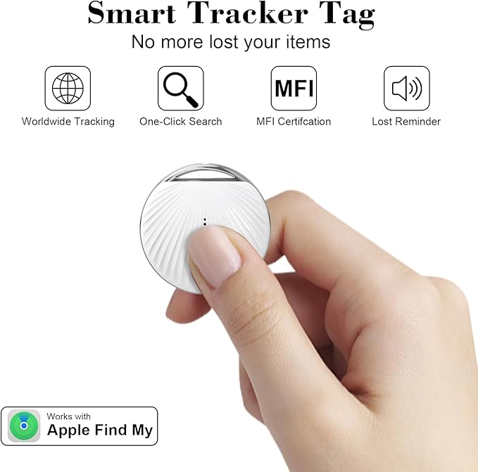 Air Tracker Tag, Smart Tag Bluetooth Tracker Works with Apple Find My (iOS Only), IP68 Waterproof, Replaceable Battery, Key Finder and Item Locator for Keys, Bags, Luggage, Wallet, etc