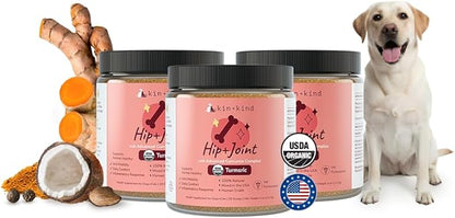 kin+kind Hip and Joint Supplement for Dogs & Cats – Vet Formulated Natural Joint Support with Organic Turmeric, Black Pepper & Coconut – Dog Essentials & Cat Essentials – Made in USA – 3x4 oz (Medium)