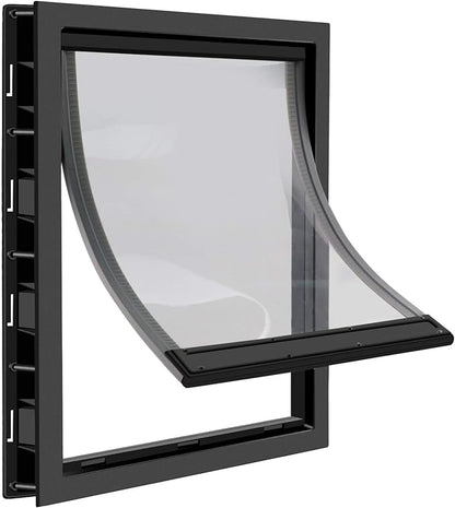 CEESC Large Dog Door with Soft Transparent Magnetic Flap and Snap-in Closing Panel, Premium PVC Plastic Pet Door for Large Dogs(XL,Black)