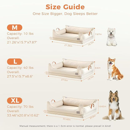 Removable Orthopedic Dog Beds for Large Dogs, Leather Memory Foam Dog Sofa Bed, Waterproof Durable Dogs Bed Couch with Non Skid Bottom for All Pet Sizes (Beige, X-Large)