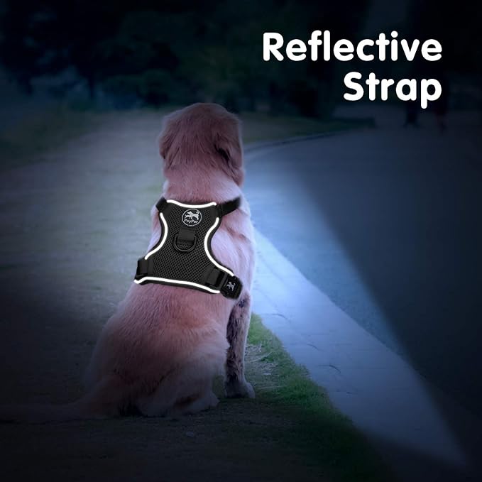 PoyPet Reflective Soft Breathable Mesh Dog Harness No Choke Double Padded Vest Adjustable(Black,S)