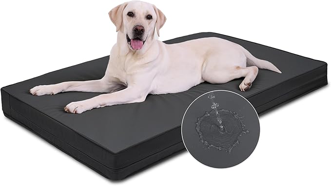 Vonabem Outdoor Dog Bed Waterproof Washable, XL Large Crate Bed 42 inch, Durable Leather Pet beds Foam Orthopedic, Anti-Slip Kennel Pad with Removable Cover Reversible, 41"x27" Black